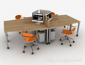 棕色木质办公桌椅组合3d模型下载